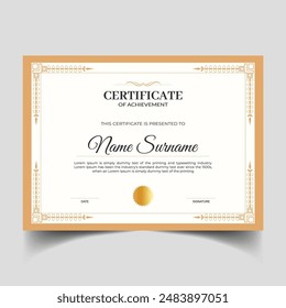 Luxury ornament certificate template with elegant golden floral border frame, Diploma design for graduation or completion