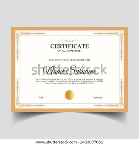 Luxury ornament certificate template with elegant golden floral border frame, Diploma design for graduation or completion