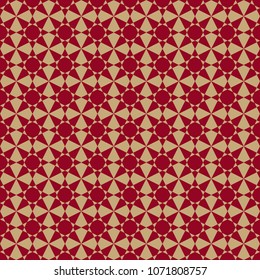 Luxury ornament geometric seamless pattern. Elegant vector mosaic texture, floral lattice, star shapes, repeat tiles. Traditional background in Asian style. Gold and red colors. Decorative design