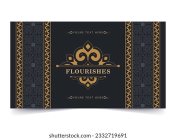 Luxury ornament greeting card vector template. Retro wedding invitation, advertising or other design and place for text. Flourishes ornamental frame and pattern background.
