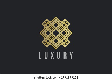 Luxury ornament line art gold color logo template