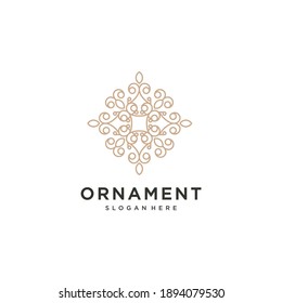  Luxury Ornament Logo Design. Flower Logo Line Black And Gold 
