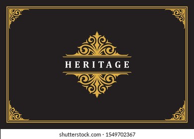 Luxury ornament vintage logo template design vector illustration. Royal brand vignettes ornate good for boutique or restaurant logotype.