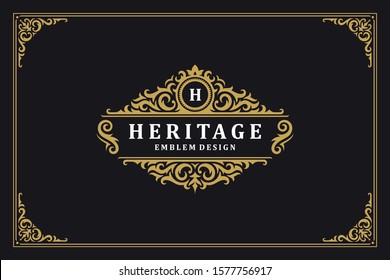 Luxury ornament vintage logo template design vector illustration. Royal brand vignettes ornate good for boutique or restaurant logotype.