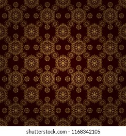 Luxury ornament for wallpaper, invitation, wrapping. Vector illustration. Royal golden seamless pattern on a brown background.
