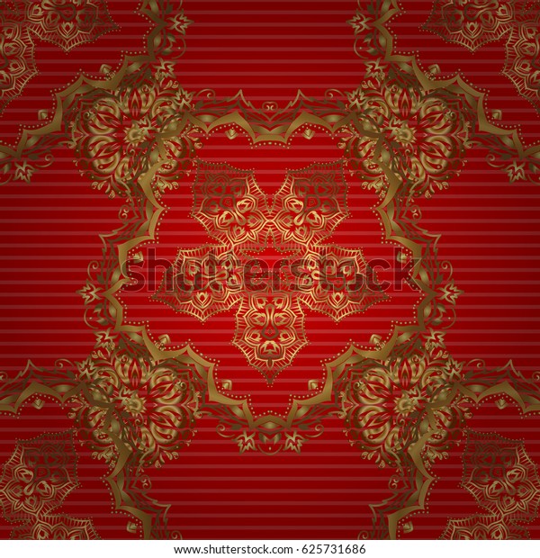 Luxury\
ornament for wallpaper, invitation, wrapping. Vector illustration.\
Royal golden seamless pattern on a red\
background.