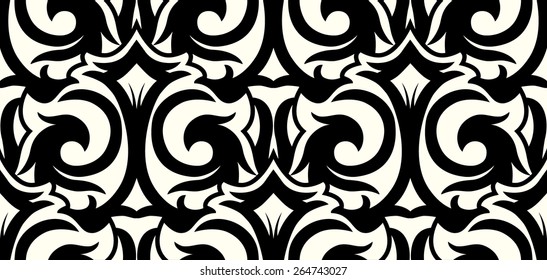 Luxury ornamental abstract floral pattern, monochrome