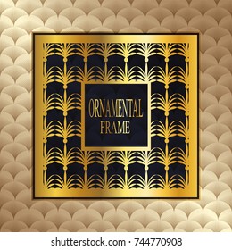 Luxury ornamental background with golden frame. Template for design. Vector illustration eps10