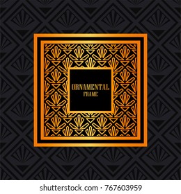 Luxury ornamental background with golden frame. Template for design. Vector illustration