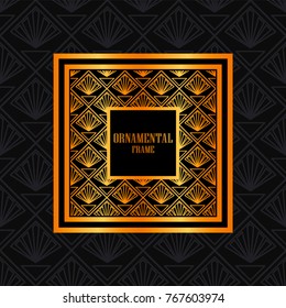 Luxury ornamental background with golden frame. Template for design. Vector illustration