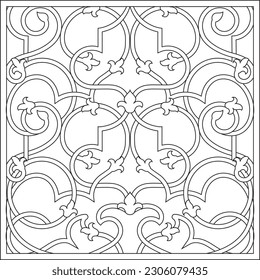 Luxury ornamental background. Template for laser cutting. Vector illustration. Set of contour illustrations of stained glass Windows with swirls and floral elements, dark outlines