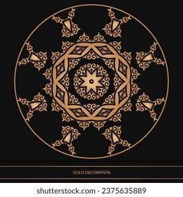 Diseño lujoso de elementos ornamentales y color dorado sobre fondo negro. Plantilla de diseño para fondo de pantalla. Ornamento aislado. Ilustración vectorial.	