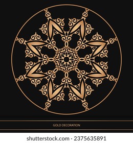 Luxury ornamental element design and frame gold color on black background. Design template for wallpaper. Isolated ornament. Vector Illustration.	