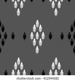 Luxury ornamental feather pattern. Seamless black and white pattern vector.

