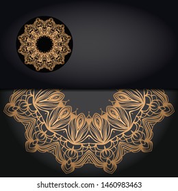 Luxury ornamental floral mandala. Original design with geometric background. Gold color. Vector card template. Design for Ramadan holiday, New year greeting, beauty spa salon, wedding, save the date