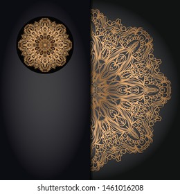 Luxury ornamental floral mandala. Original design with geometric background. Gold color. Vector card template. Design for Ramadan holiday, New year greeting, beauty spa salon, wedding, save the date