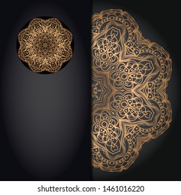 Luxury ornamental floral mandala. Original design with geometric background. Gold color. Vector card template. Design for Ramadan holiday, New year greeting, beauty spa salon, wedding, save the date