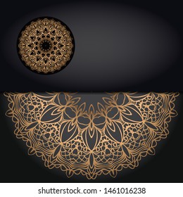 Luxury ornamental floral mandala. Original design with geometric background. Gold color. Vector card template. Design for Ramadan holiday, New year greeting, beauty spa salon, wedding, save the date