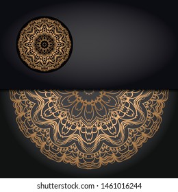 Luxury ornamental floral mandala. Original design with geometric background. Gold color. Vector card template. Design for Ramadan holiday, New year greeting, beauty spa salon, wedding, save the date