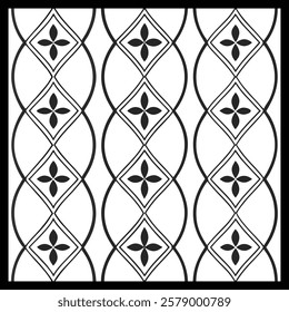 Luxury Ornamental Floral Vector Pattern | Black and White Decorative Swirl and Geometric Tile for Fashion, Fabric, Carpet, Interior and Graphic Design | Timeless Digital Art Texture
