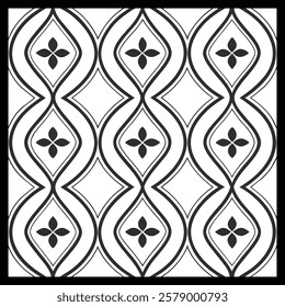 Luxury Ornamental Floral Vector Pattern | Black and White Decorative Swirl and Geometric Tile for Fashion, Fabric, Carpet, Interior and Graphic Design | Timeless Digital Art Texture
