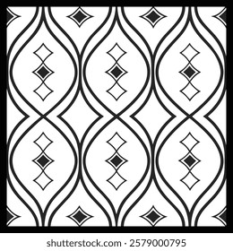 Luxury Ornamental Floral Vector Pattern | Black and White Decorative Swirl and Geometric Tile for Fashion, Fabric, Carpet, Interior and Graphic Design | Timeless Digital Art Texture
