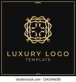 Luxury Ornamental Geometric Golden Logo Template on Dark Background for Fashion, Law Firm, Jewelry, Entertainment, Expensive Product, Exclusive Item, High Price, Classy, Precious, Limited, Hotel etc.