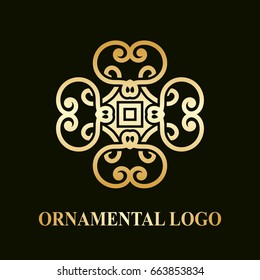 Luxury ornamental logotype. Vintage logo with golden gradient.
