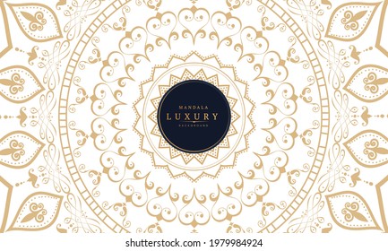 Luxury ornamental mandala background design With gold color. circle pattern. Lace ornament. Greeting, invitation card. Mehndi and yoga design. Oriental, Indian, Bohemian style. Vector illustration