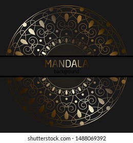 Luxury ornamental mandala design background. Illustration on dark backdrop.