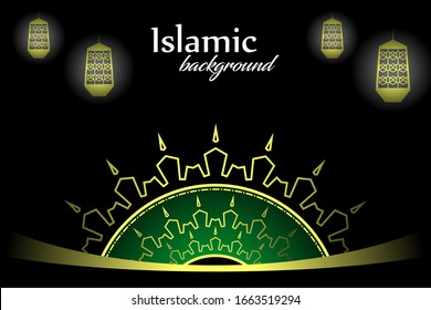luxury ornamental mandala design background in gold color. with lantern. ornament elegant invitation wedding card , invite ,Arabesque Pattern, Islamic, backdrop cover banner illustration vector design