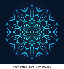 Luxury ornamental mandala design background in light blue color. Round mandala isolated on dark background. Vector illustration mandala