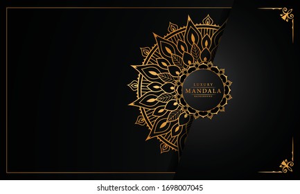 Luxury ornamental mandala design background  with golden 
arabesque pattern arabic islamic east style. ornament elegant invitation wedding card, invite, backdrop cover banner illustration 