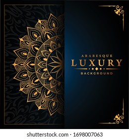 Luxury ornamental mandala design background  with golden 
arabesque pattern arabic islamic east style. ornament elegant invitation wedding card, invite, backdrop cover banner illustration