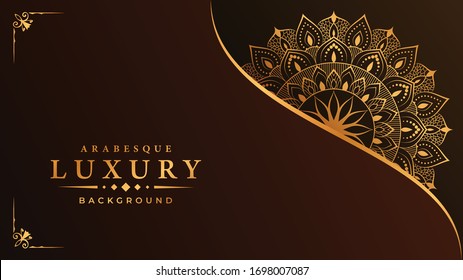 Luxury Ornamental Mandala Design Background  With Golden 
Arabesque Pattern Arabic Islamic East Style. Ornament Elegant Invitation Wedding Card, Invite, Backdrop Cover Banner Illustration 