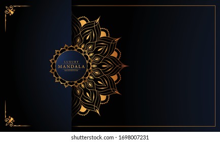 Luxury ornamental mandala design background  with golden 
arabesque pattern arabic islamic east style. ornament elegant invitation wedding card, invite, backdrop cover banner illustration 