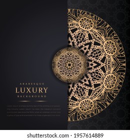 luxury ornamental mandala design background in gold color, arabesque pattern arabic islamic east style for Wedding card, book cover, greeting card, invitation