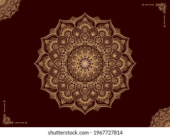 luxury ornamental mandala design background in gold color, wedding card design