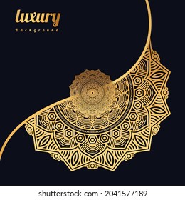 luxury ornamental mandala design background in gold color arabesque pattern Arabic Islamic east style. Decorative elegant invitation wedding card, Cover  