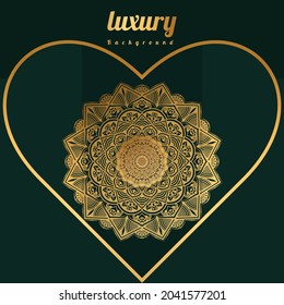luxury ornamental mandala design background in gold color arabesque pattern Arabic Islamic east style. Decorative elegant invitation wedding card, Cover  