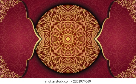 Luxury ornamental mandala design background in gold color. Mandala style greeting card. Design for invitation, wedding card, Diwali, decoration. India, Indian, Arabic, Damask, Asian, Turkish