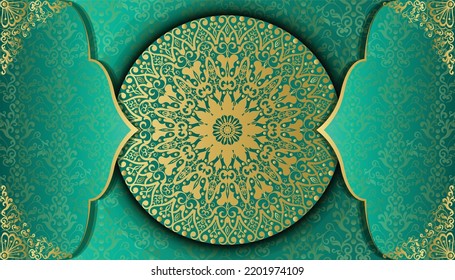 Luxury ornamental mandala design background in gold color. Mandala style greeting card. Design for invitation, wedding card, Diwali, decoration. India, Indian, Arabic, Damask, Asian, Turkish