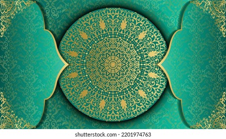 Luxury ornamental mandala design background in gold color. Mandala style greeting card. Design for invitation, wedding card, Diwali, decoration. India, Indian, Arabic, Damask, Asian, Turkish