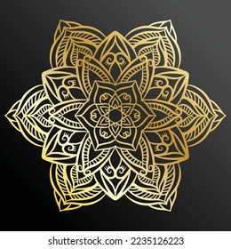 Luxury ornamental mandala design background in gold color. Decorative ornament in ethnic oriental style. Oriental pattern, vintage decorative elements. Weave design elements. Yoga logos vector.
