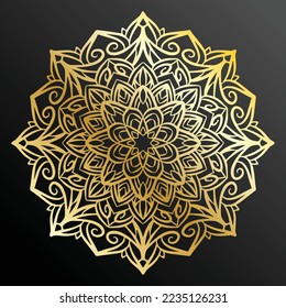 Luxury ornamental mandala design background in gold color. Decorative ornament in ethnic oriental style. Oriental pattern, vintage decorative elements. Weave design elements. Yoga logos vector.