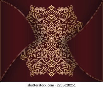 
luxury ornamental mandala design background in gold color and dark reed background. 