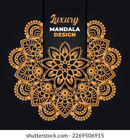 Luxury ornamental mandala design background in gold color. Ramadan style decorative mandala. Arabic Islamic mandala for print, poster, cover, flyer, banner. Indian, Royal, Turkish, Yoga