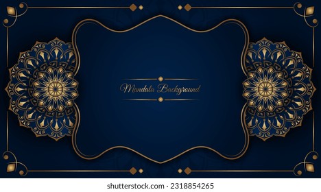 luxury ornamental mandala design background between blue and gold colors