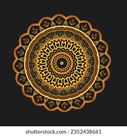 Luxury ornamental mandala design background in gold, Luxury wedding invitation, Ornamental floral corner frame, black background with gold mandala decoration