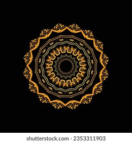 Luxury ornamental mandala design background in gold, Luxury wedding invitation, Ornamental floral corner frame, black background with gold mandala decoration